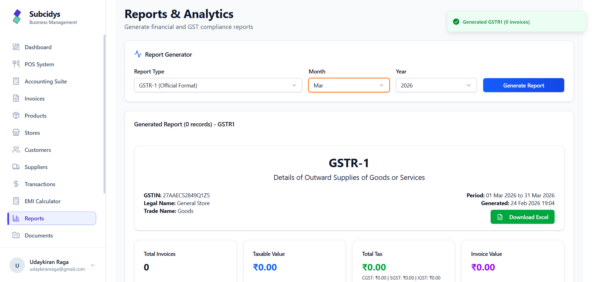 GSTR-1 generated report