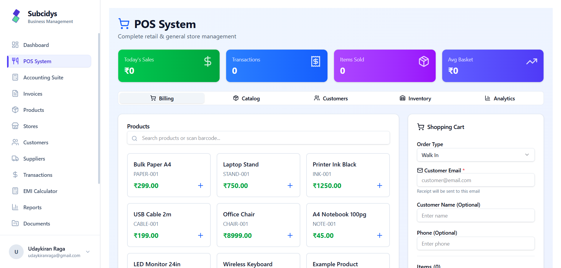 POS System dashboard