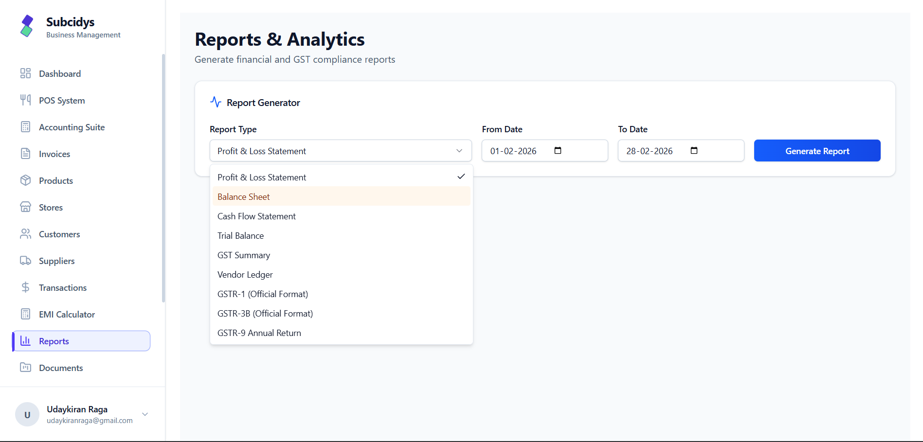 Reports & Analytics dashboard