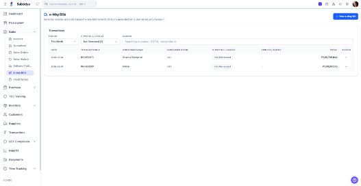 E-Way Bills interface preview